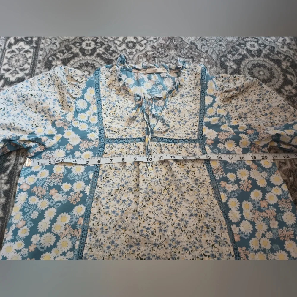 Solitaire Floral Peasant Top Large Embroidered Cottage Bloomcore Prairie - Picture 9 of 10